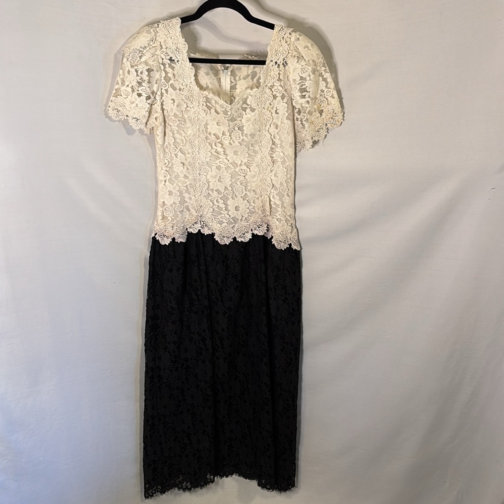 Vintage 80’s Cachet by Bari Protas Lace Dress Black and White Size 9/10